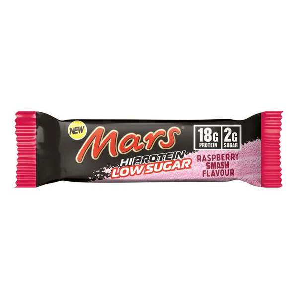 Mars HiProtein Schokoriegel in roter Verpackung mit weißem Schriftzug und Proteinlabel, 59 g Packung.