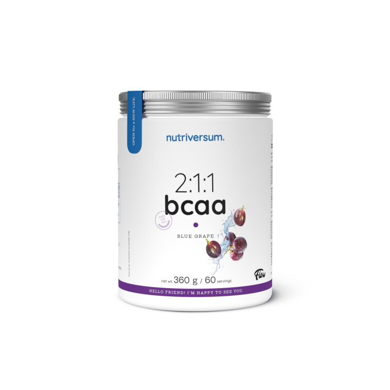 Blaue Dose BCAA 2:1:1 Pulver, 360g, mit Body & Fit Logo, Geschmack Blue Grape, weißer Schriftzug sichtbar