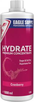Flasche Hydrate Premium Concentrate von Eagle Supps, rote Verpackung, Produktname und Fruchtabbildung Cranberry.