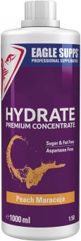 Hydrate Premium Concentrate von Eagle Supps, 1-Liter-Flasche, Geschmacksrichtung Ice Tea Peach, Etikett mit Produktname