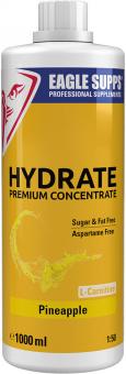 Eagle Supps Hydrate Premium Concentrate, 1-Liter-Flasche, Geschmacksrichtung Pineapple, gelbe Verpackung mit Logo und Te