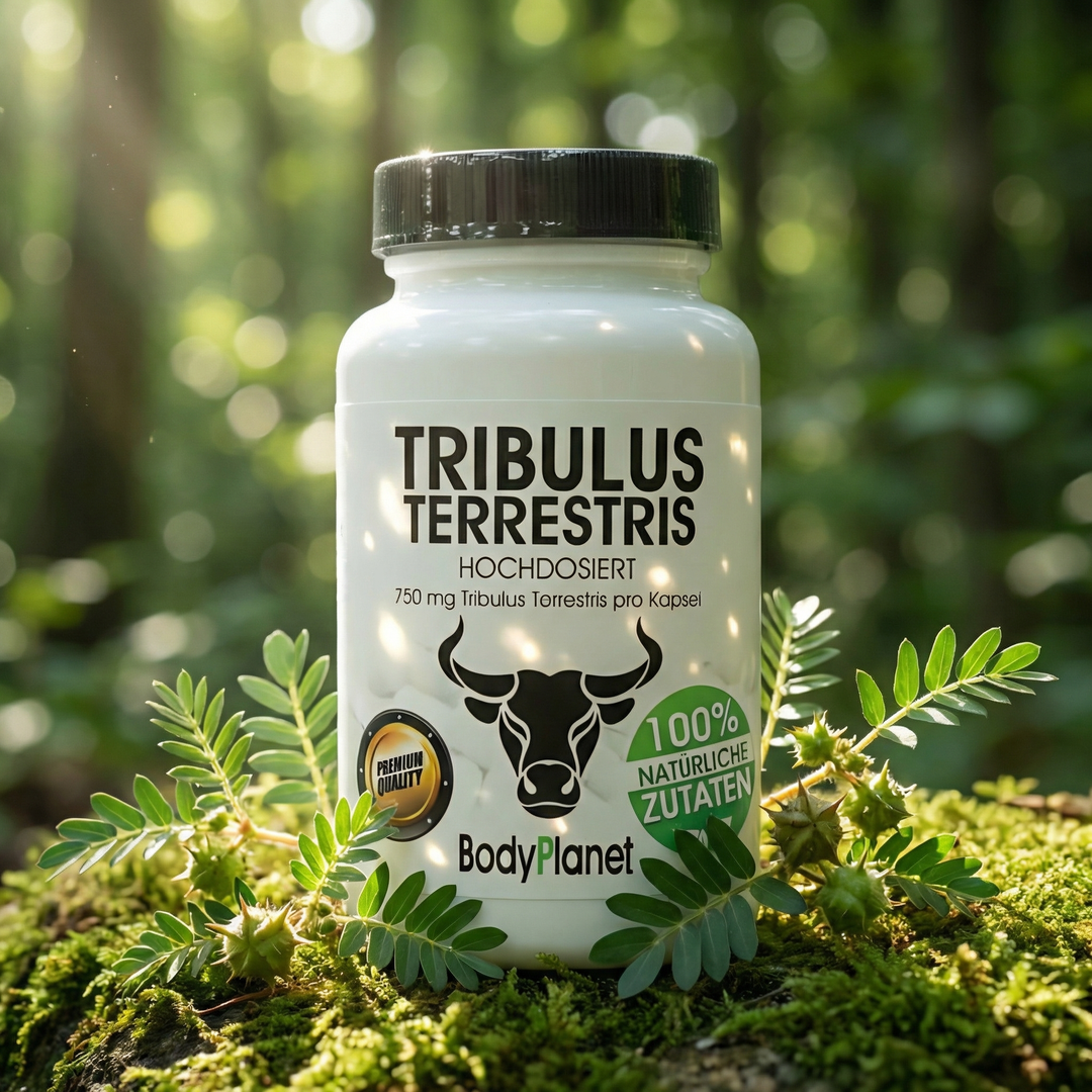Tribulus Terrestris im natürlichen Wald-Setting mit Sonnenstrahlen